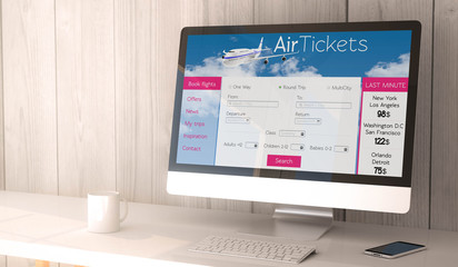 desktop computer with tickets flight web