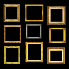 Set antique picture frame on black background