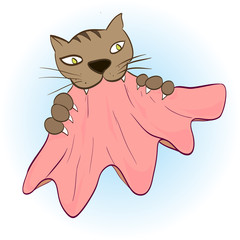 cat teeth and claws gripped the cloth