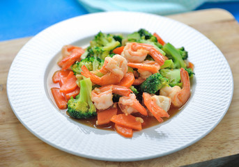 Thai healthy food stir-fried broccoli and shrimp