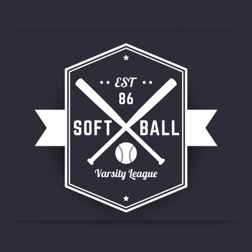 Softball, vintage emblem, logo, sign, t-shirt design, print, vector illustration