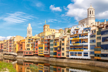 Girona. Multi-colored facades of houses on the river Onyar.