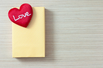 Love heart and Photo frame or polaroid on Brown wood plank wall texture background