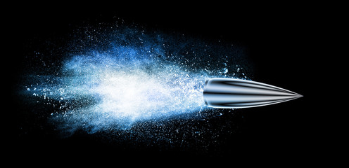explosion with a bullet isolated on black - obrazy, fototapety, plakaty