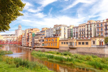 Girona. Multi-colored facades of houses on the river Onyar.