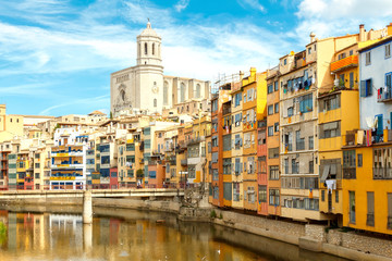 Girona. Multi-colored facades of houses on the river Onyar.