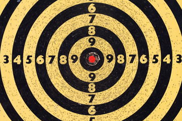 Shooting target. Aim with numbers. Red center. macro view. 