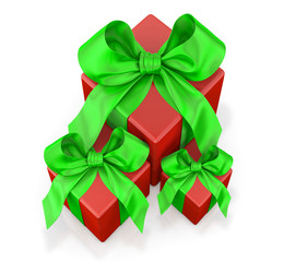 red gifts  with green ribbon