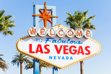 Welcome sign to Las Vegas close-up view in summer