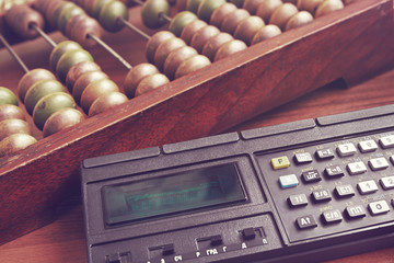 Abacus and retro calculator