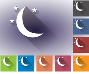Weather set of icons in a flat style. Moon and stars. Multicolored icons for weather forecasting.