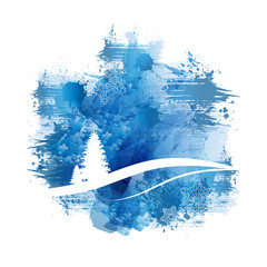 Winterliche Berglandschaft | Abstract Blue Watercolour Painting