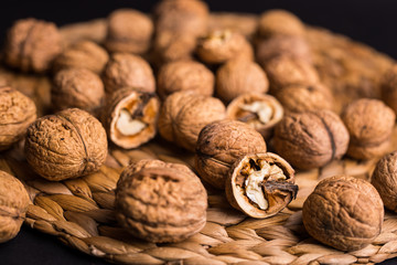 walnuts on a wicker background