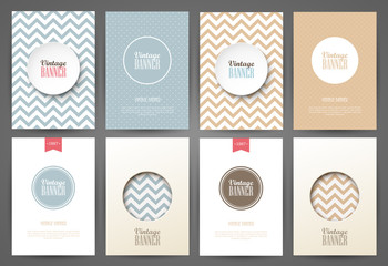 Set of brochures in vintage style. Vector design templates. Vintage frames and backgrounds.