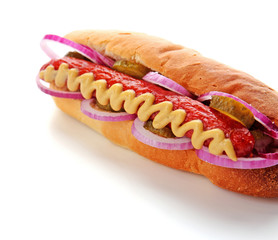 Fresh hot dog isolated on white