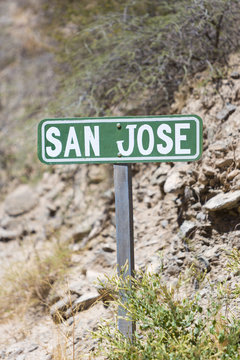 Green San Jose village sign post in Argentina