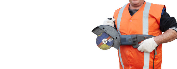 Mature contractor and angle grinder