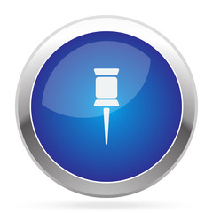 White Pushpin icon on blue web app button