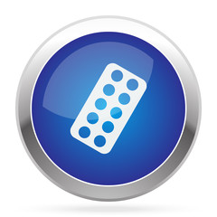 White Tablet Strip icon on blue web app button