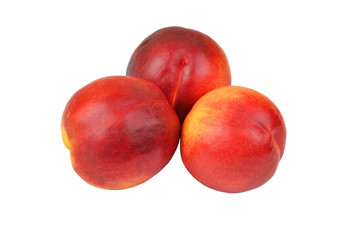 Three ripe peach, isolated on white background
