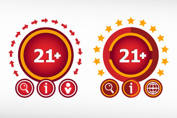 21 plus years old sign. Adults content icon on creative backgrou