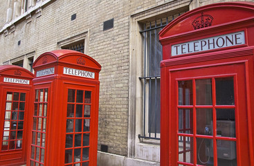 Rred telephone cabins in London, United Kingdom.