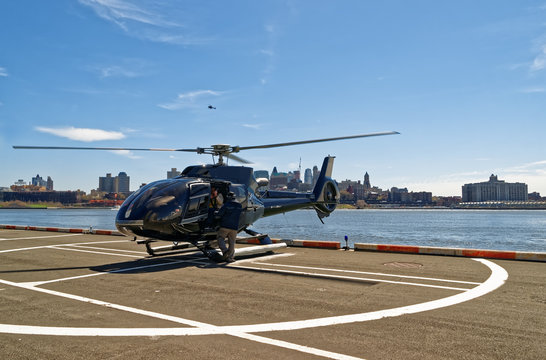 Helicopter parked at the helipad