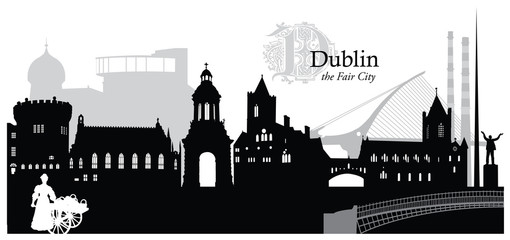 Fototapeta premium Ilustracja wektorowa na panoramę Dublina, Irlandia
