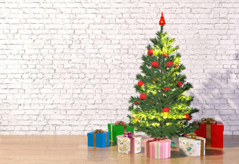 Christmas tree in white room 