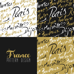France travel love city seamless pattern gold text