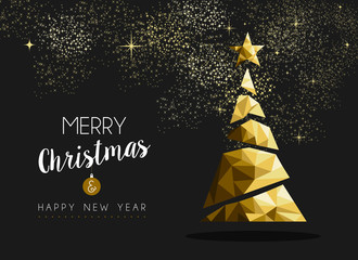 Merry christmas happy new year golden triangle tree - Powered by Adobe