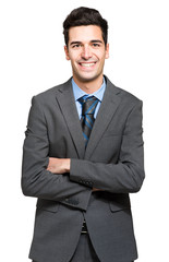 Smiling businessman on white background