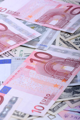 euro currency banknotes. european and american money background