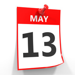 13 may calendar sheet with red pin.