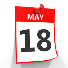 18 may calendar sheet with red pin.