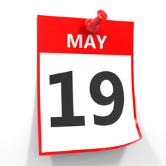 Fototapeta premium 19 may calendar sheet with red pin.