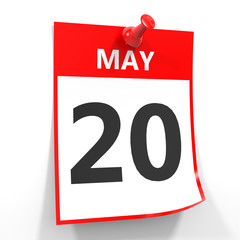20 may calendar sheet with red pin.