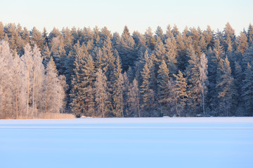 Winter lake scenery in finland