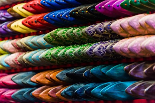 selective focus shot of traditional moroccan shoes