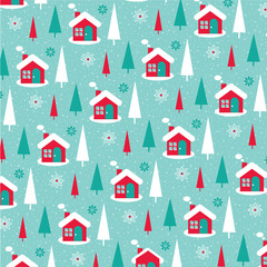 snowy winter house pattern
