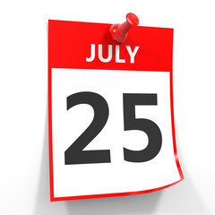 25 july calendar sheet with red pin.
