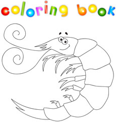 Funny cute cartoon shrimp. Educational coloring book