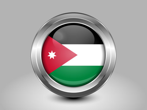 Flag of Jordan. Metal Round Icon