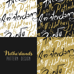 Travel netherlands europe gold seamless pattern