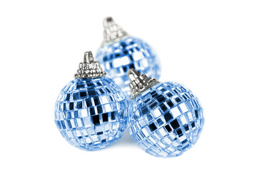 Three mirror disco balls isolated on white