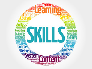 SKILLS circle stamp word cloud, business concept