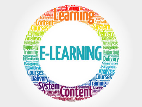 E-LEARNING circle stamp word cloud, business concept