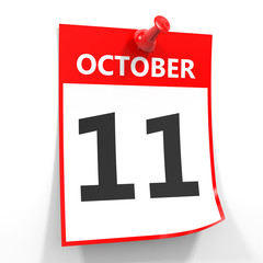 11 october calendar sheet with red pin.