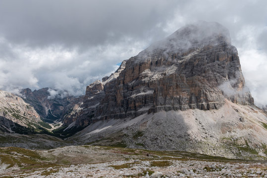 Beautiful views of the italian dolomites during a cloudy day