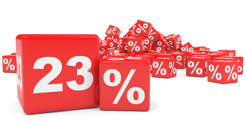 Red sale cubes. Twenty three percent discount.